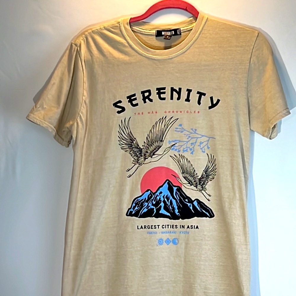 Missguided  Beige Asian Graphic “Serenity”  Short Sleeve Tee Shirt Size S